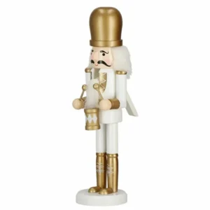 Puidust pähklipureja trummiga 30,5 cm, valge-kuldne
